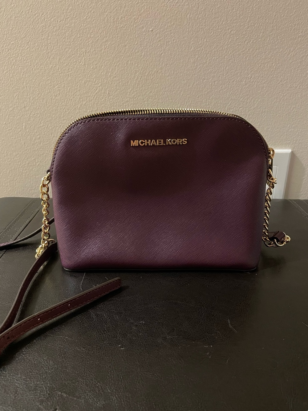 Michael Kors Plum Leather Dome Crossbody with Gold Hardware